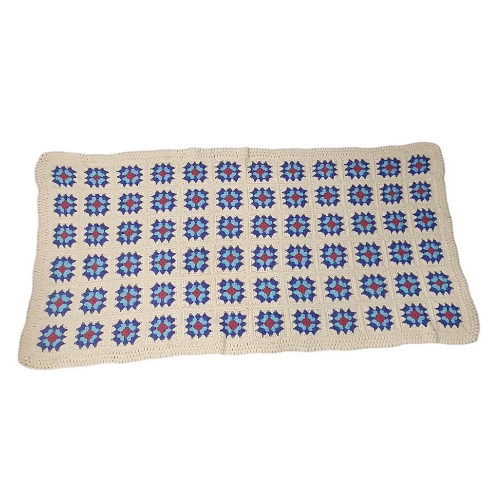 Afgan Granny‎ Crochet Blanket Squares Flowers Vintage Handmade 72" x 36" Throw